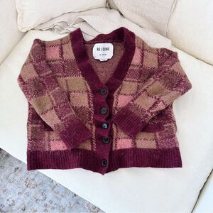 Re/Done 90’s Cardigan Sweater in Mulberry Plaid